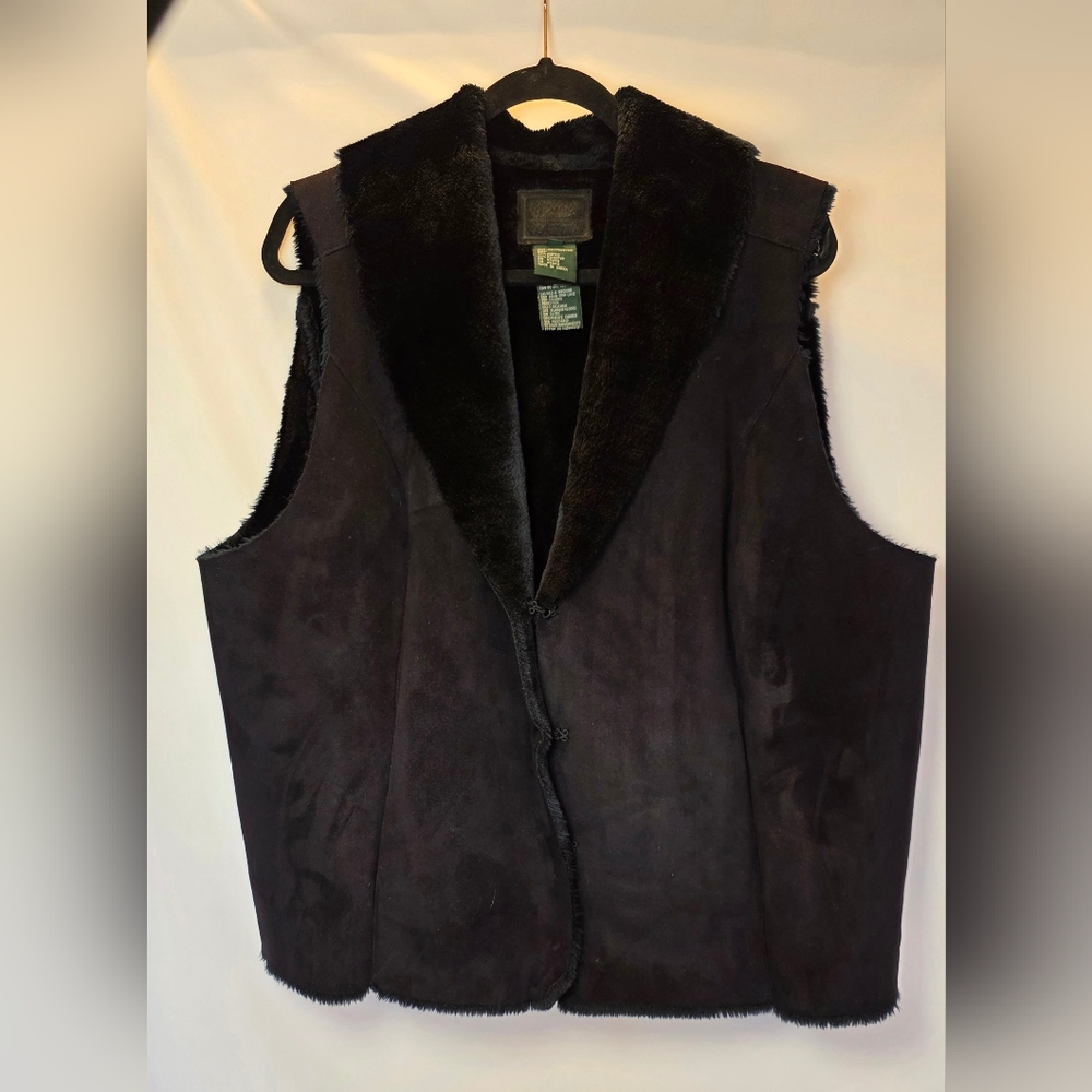 Vintage Lauren Ralph Lauren Black Label Faux Shearling Lined Vest Black XL